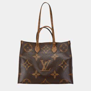 Pre Owned Louis Vuitton Brown Pvc Leather Monogram Reverse OnTheGo MM Handbag