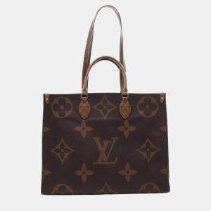 Louis Vuitton Coated Canvas Monogram Giant Reverse Brown Beige On The Go Gm Tote Bag