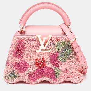 Louis Vuitton Rose Embroidered Satin Capucines Capushell Mini Bag