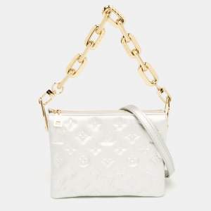 Pre Owned Louis Vuitton Silver Monogram Embossed Puffy Leather Coussin BB Bag