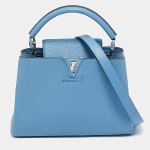 Pre Owned Louis Vuitton Light Blue Taurillon Leather Capucines BB Bag
