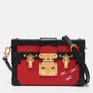 Pre Owned Louis Vuitton Black/Red Epi Leather Petite Malle Bag