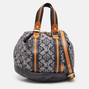 Pre Owned Louis Vuitton Blue Monogram Jacquard Fabric and Leather Limited Edition Aviator Bag