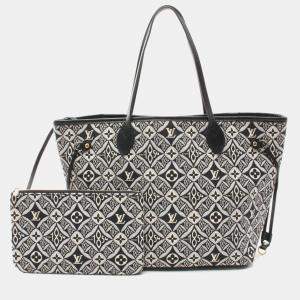 Louis Vuitton Black Ivory Gray Canvas Leather Monogram Jacquard Neverfull Since 1854 MM Tote Bag