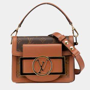 Louis Vuitton Monogram Dauphine Lock Xl Handbag Shoulder Bag Brown Pvc Leather
