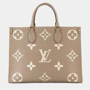 Louis Vuitton Bicolor Monogram Empreinte On The Go Mm Tote Bag Tourterelle Creme
