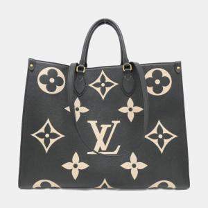 Pre Owned Louis Vuitton Beige Black Monogram Empreinte Leather OnTheGo GM Handbag