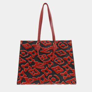 Pre Owned Louis Vuitton Noir, Rouge PVC Tufted OnTheGo GM Tote Bag
