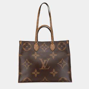 Pre Owned Louis Vuitton Brown Leather Monogram Giant Reverse OnTheGo GM Shoulder Bag
