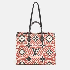 Pre Owned Louis Vuitton Cream/Red Monogram Crafty Canvas Onthego GM Bag