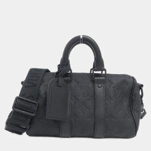 Louis Vuitton Black Taurillon Leather Keepall Bandouliere 25 Boston Bag