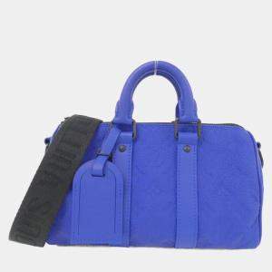 Louis Vuitton Black, Blue Taurillon Monogram Keepall Bandouliere 25 Boston Bag