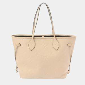  Louis Vuitton Creme Leather Monogram Empreinte Neverfull MM Tote Bag
