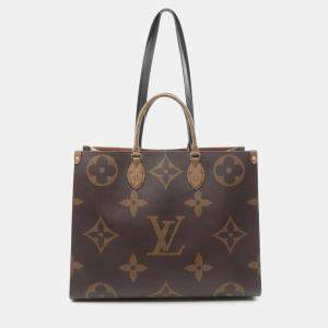 Louis Vuitton Brown Coated Canvas Leather On The Go Gm Monogram Giant Reverse Shoulder Bag 