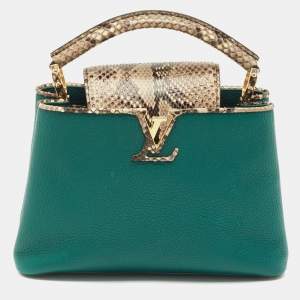 Louis Vuitton Green/Beige Leather and Python Capucines BB Bag