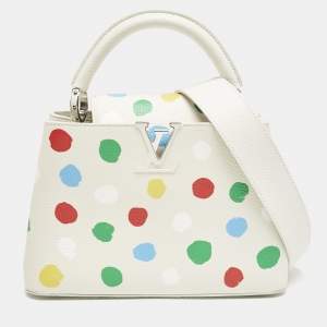 Pre Owned Louis Vuitton x Yayoi Kusama White Leather Painted Dots Capucines BB Bag