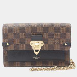Pre Owned Louis Vuitton Brown Damier Ebene Canvas Portefeuille Vavin Chain Shoulder Bag