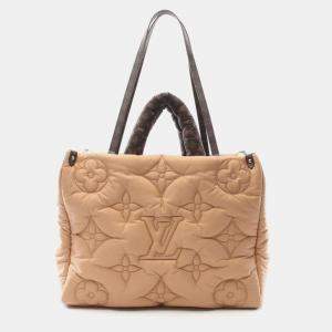 Louis Vuitton Beige Brown Nylon OnTheGo GM Pillow Tote Bag