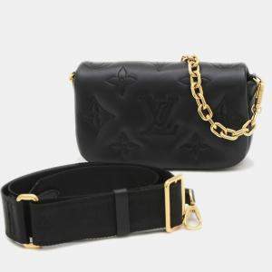 Louis Vuitton Black Leather Bubblegram Wallet on Strap