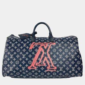 Louis Vuitton Navy Monogram Canvas Ink Upside Down Keepall Bandouliere 50 Travel Bag