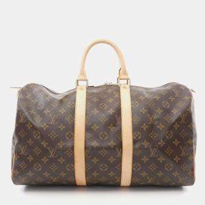 Pre Owned Louis Vuitton Brown Monogram Leather Keepall 45 Travel Bag