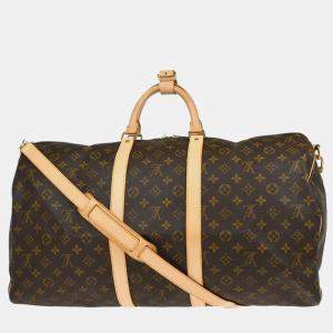 Louis Vuitton Brown Monogram Keepall Bandouliere 55 Duffle Bag