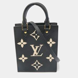 Pre Owned Louis Vuitton Black/Beige Monogram Empreinte Leather Petit Sac Plat Bag