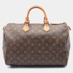  Louis Vuitton Brown Monogram Canvas Leather Speedy 35 Handbag 
