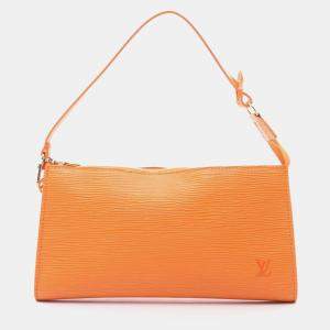 Louis Vuitton Pochette Accessoires Hand Bag Epi Leather Mandarin Lv