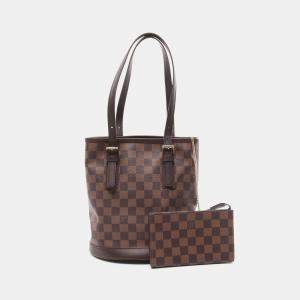 Pre Owned Louis Vuitton Brown Damier Ebene Canvas Marais Bucket Tote Bag
