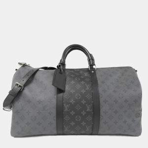 Louis Vuitton Black Coated Canvas Monogram Eclipse Keepall Bandouliere 50 Boston Bag