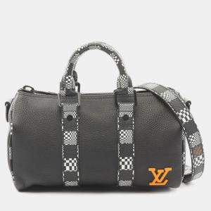 Louis Vuitton Black Leather with Limited Edition Distorted Damier XS Keepall Bandouliere Bag 