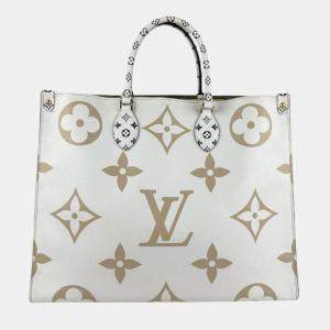 Pre Owned Louis Vuitton Kaki Beige Coated Canvas Monogram Giant Onthego GM Tote Bag