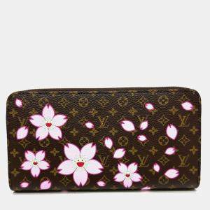 Louis Vuitton Brown Monogram Canvas Takashi Murakami Cherry Blossom Long Zippy Wallet