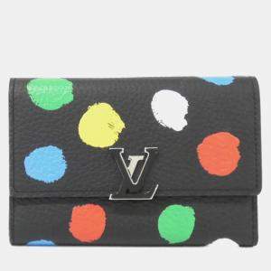  Louis Vuitton Black Multi-color Taurillon Leather Compact Portefeuille Capucines Wallet