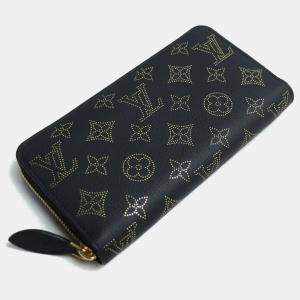  Louis Vuitton Black/Gold Monogram Mahina Leather Long Round Zippy Wallet