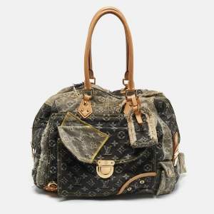 Pre Owned Louis Vuitton Grey Monogram Denim Patchwork Limited Edition Bowly Bag