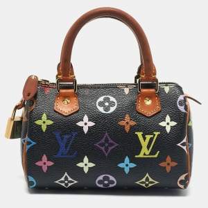 Pre Owned Louis Vuitton Black Multicolor Monogram Canvas Nano Speedy Bag