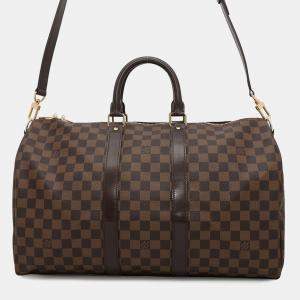 Louis Vuitton Brown Damier Ebene Canvas Keepall Bandouliere  Size 45