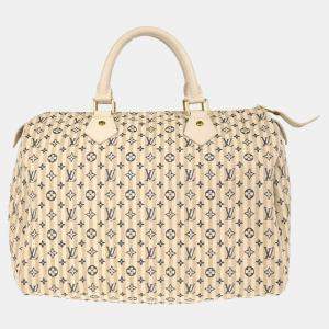 Louis Vuitton Croisette Blue, White Canvas, Leather Monogram Mini Lin Croisette Speedy 30 Shoulder Bag