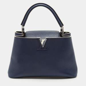 Louis Vuitton Navy Blue Leather Capucines PM Bag