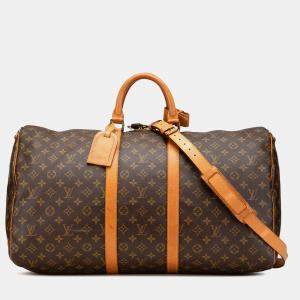Louis Vuitton Brown Monogram Keepall Bandouliere 55