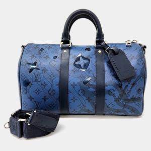 Louis Vuitton Black Blue PVC Bandouliere Keepall 35 bag