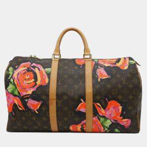 Louis Vuitton Brown Monogram Roses Keepall 50