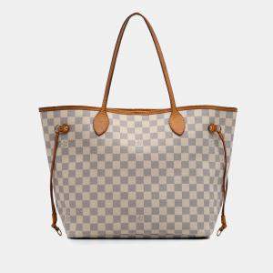 Pre Owned Louis Vuitton White Damier Azur Neverfull MM