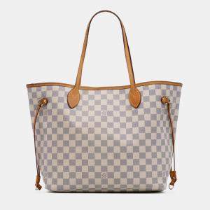 Pre Owned Louis Vuitton White Damier Azur Neverfull MM