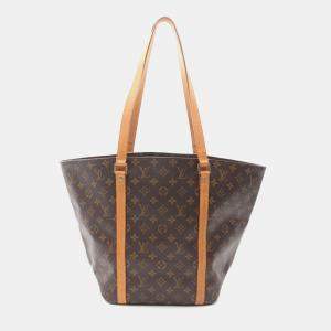 Pre Owned Louis Vuitton Sac Shopping Tote Shoulder Bag Monogram Leather Brown