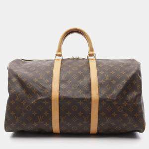 Louis Vuitton Keepall 50 Travel Hand Bag  Monogram Leather Brown