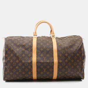 Louis Vuitton Keepall 55 Brown Monogram Leather Travel Bag 
