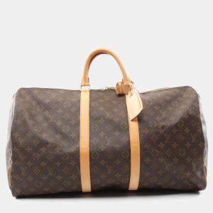 Louis Vuitton Keepall 55 Brown Monogram Leather Travel Bag 